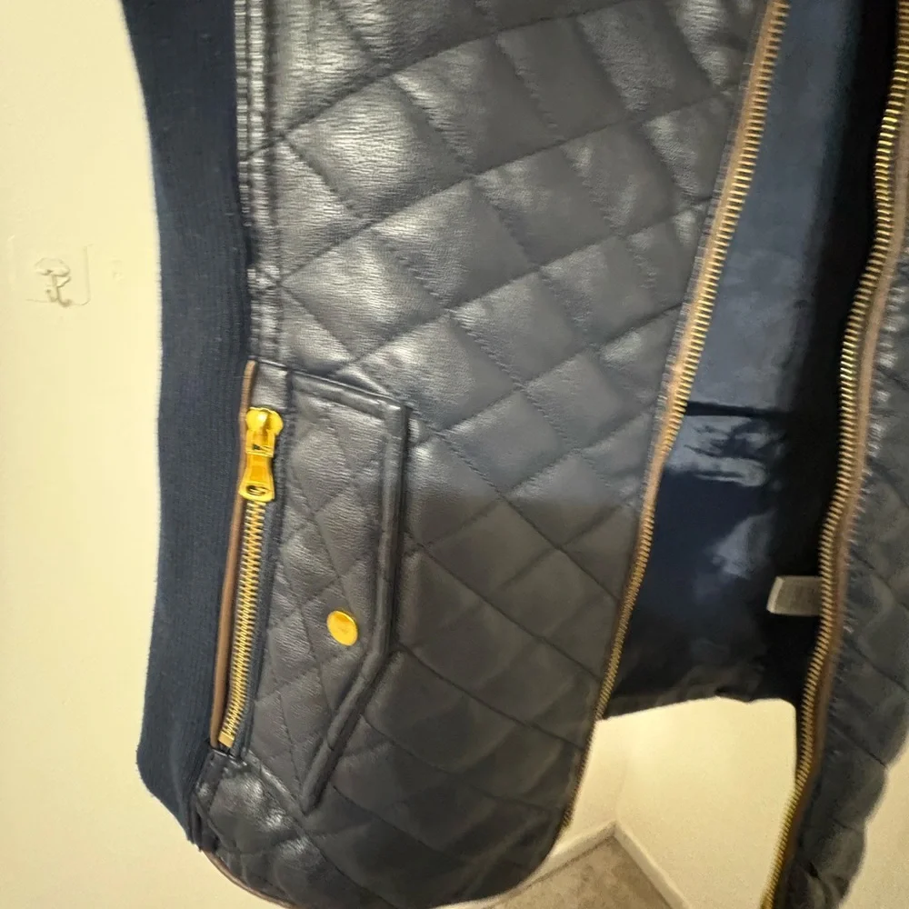 Fate Navy and Brown leather Quilted Vest - Picture 2 of 12